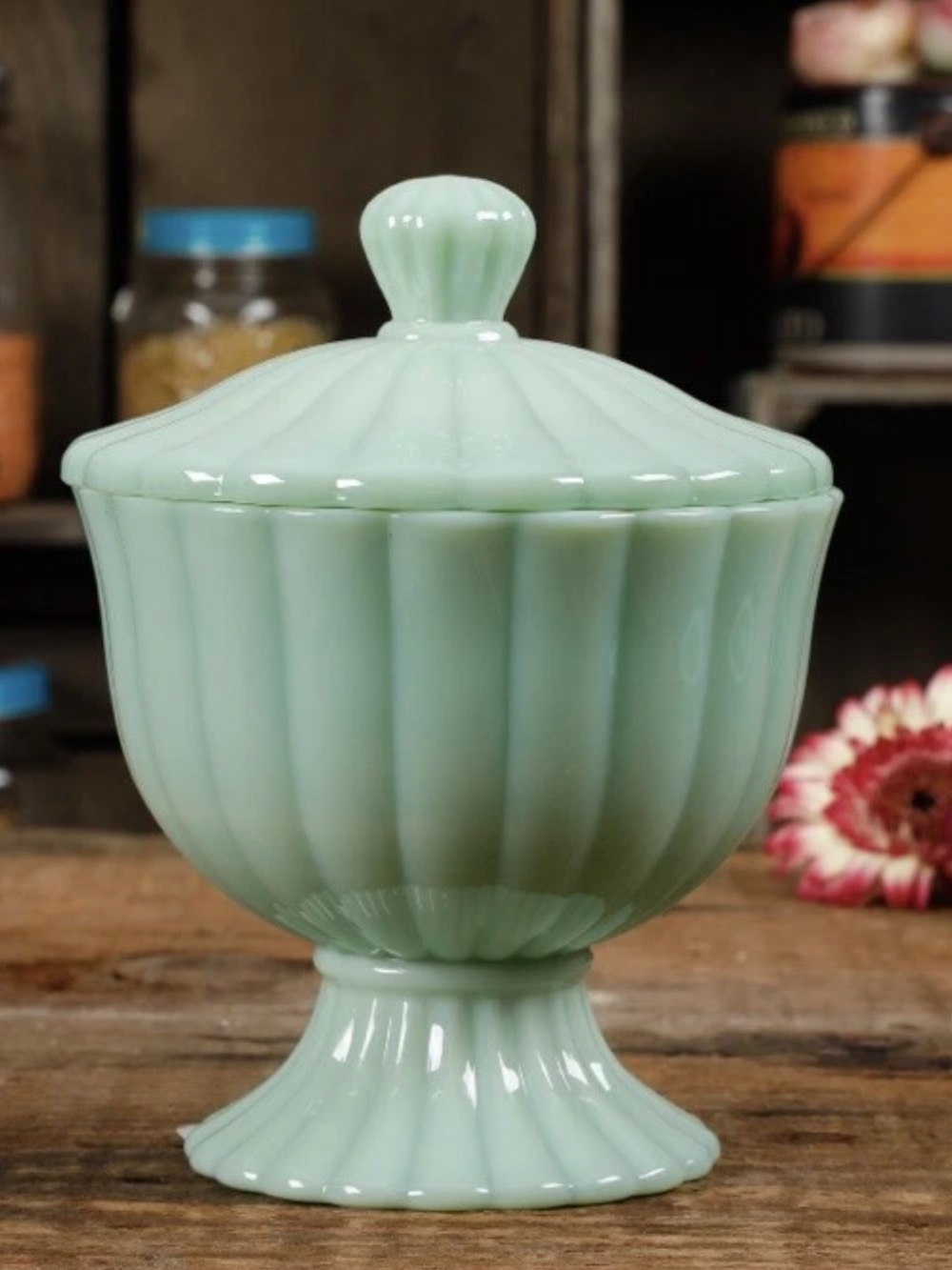 The Pioneer Woman Timeless Beauty Green Jade Glass Candy Dish & Lid FIRM PRICE!